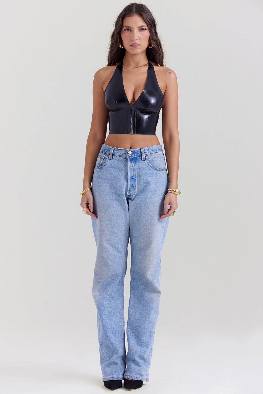 Romina - schwarz Latex Halfter Top