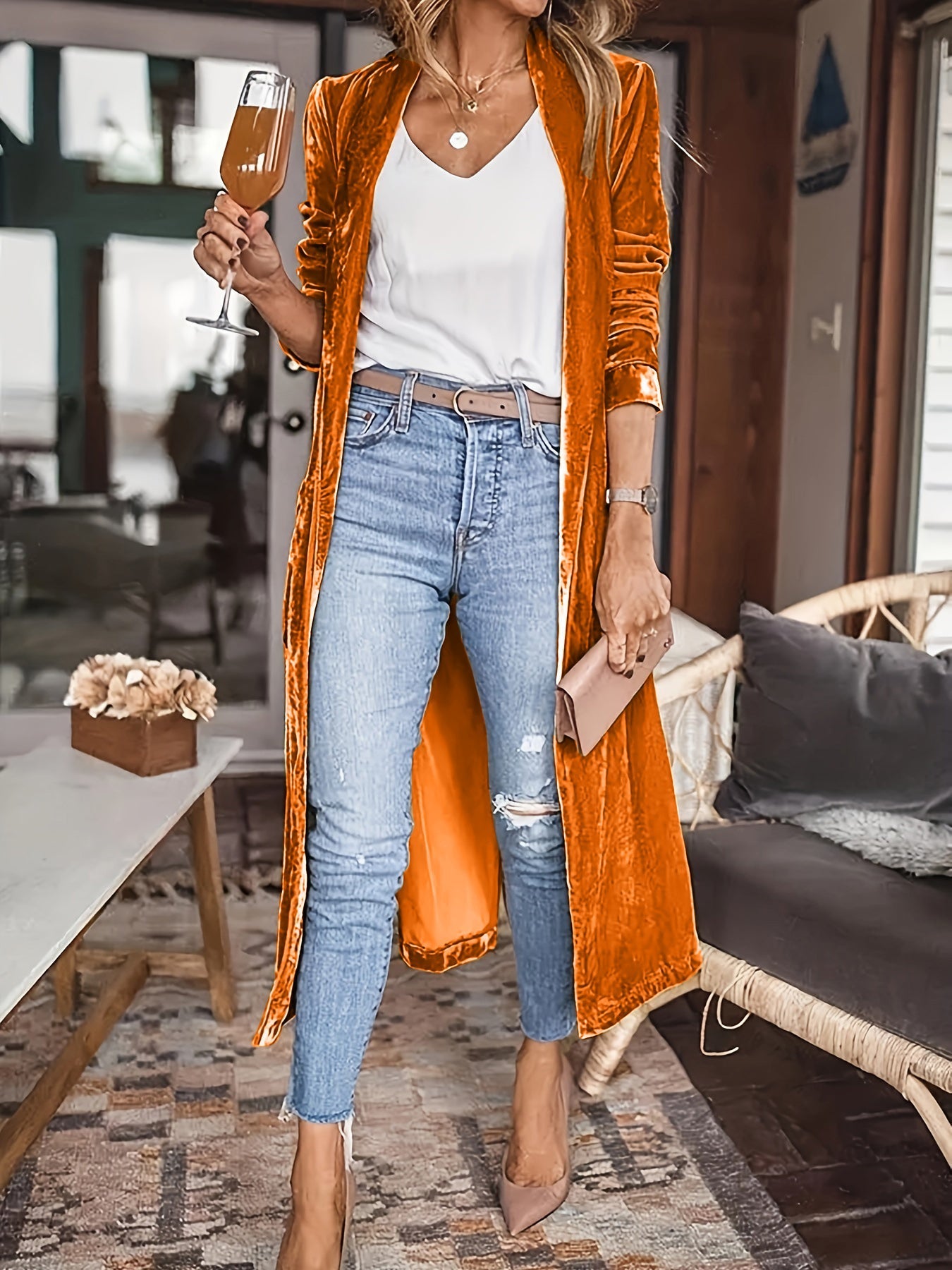 Mila - Weiches Wildleder Lange öffnen elegante Strickjacke weste
