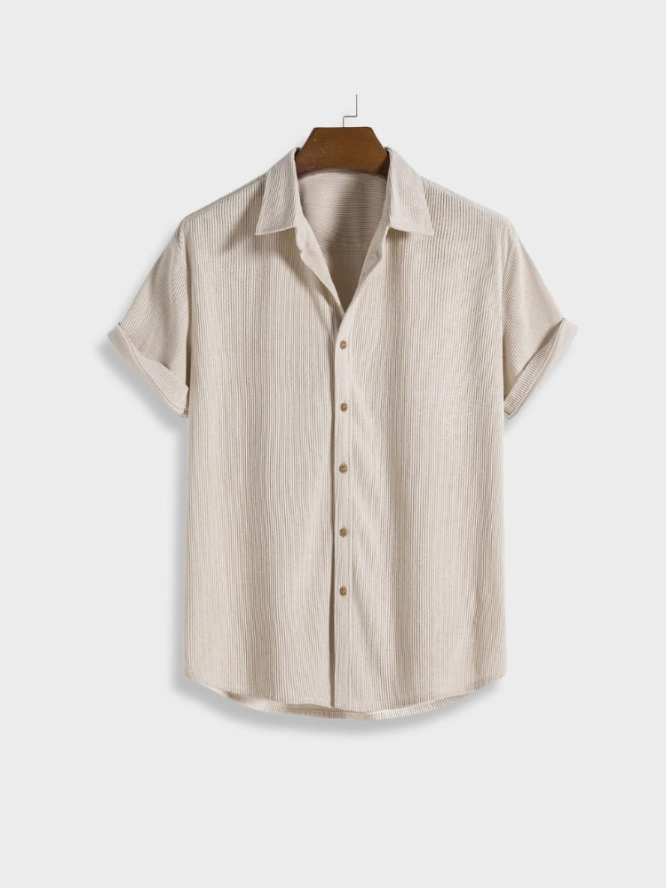 Victor - Leinen Sommerurlaub Zweiteiliges Set aus Button Up Shirt mit kurzen Ärmeln und elastischen Shorts für Männer