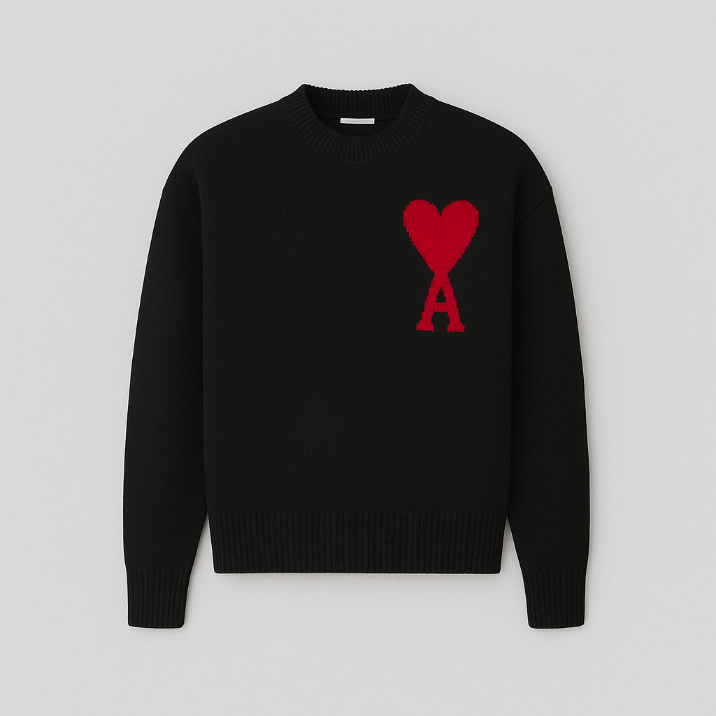 PARIS Strickpullover mit Herz und Buchstabe A - Unisex, Rundhalsausschnitt, Uni-Farben