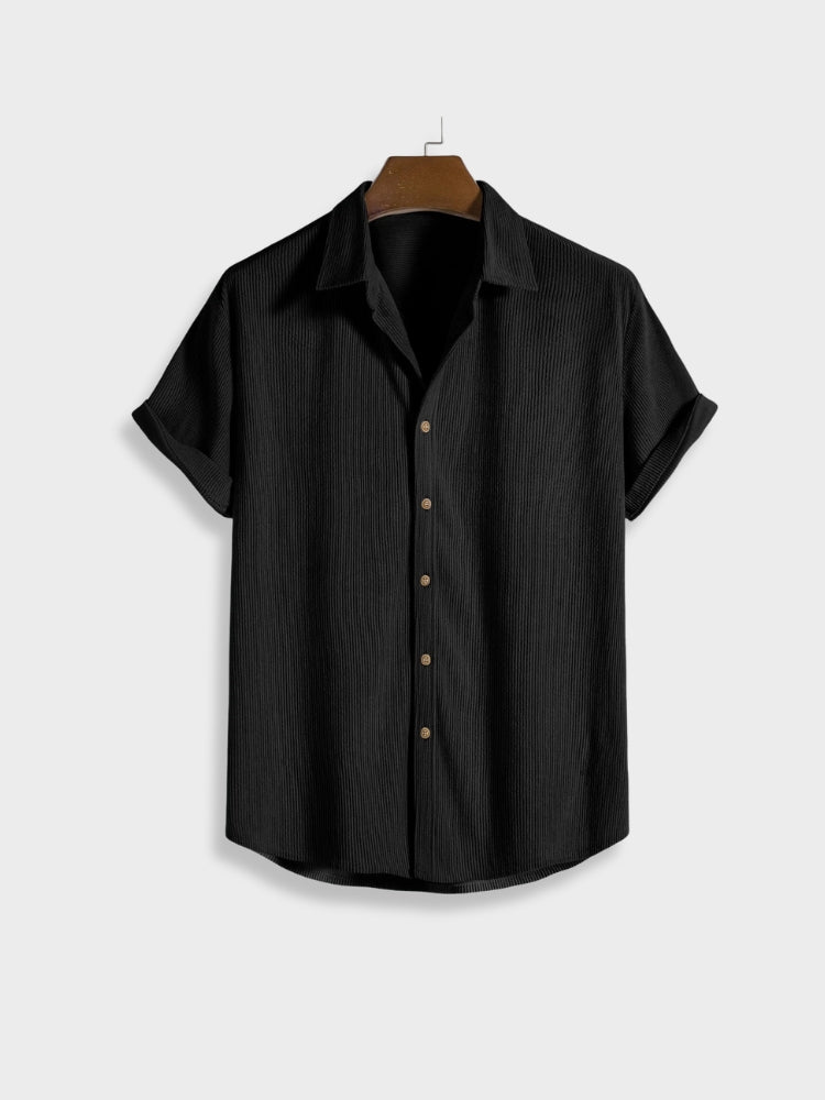 Victor - Leinen Sommerurlaub Zweiteiliges Set aus Button Up Shirt mit kurzen Ärmeln und elastischen Shorts für Männer