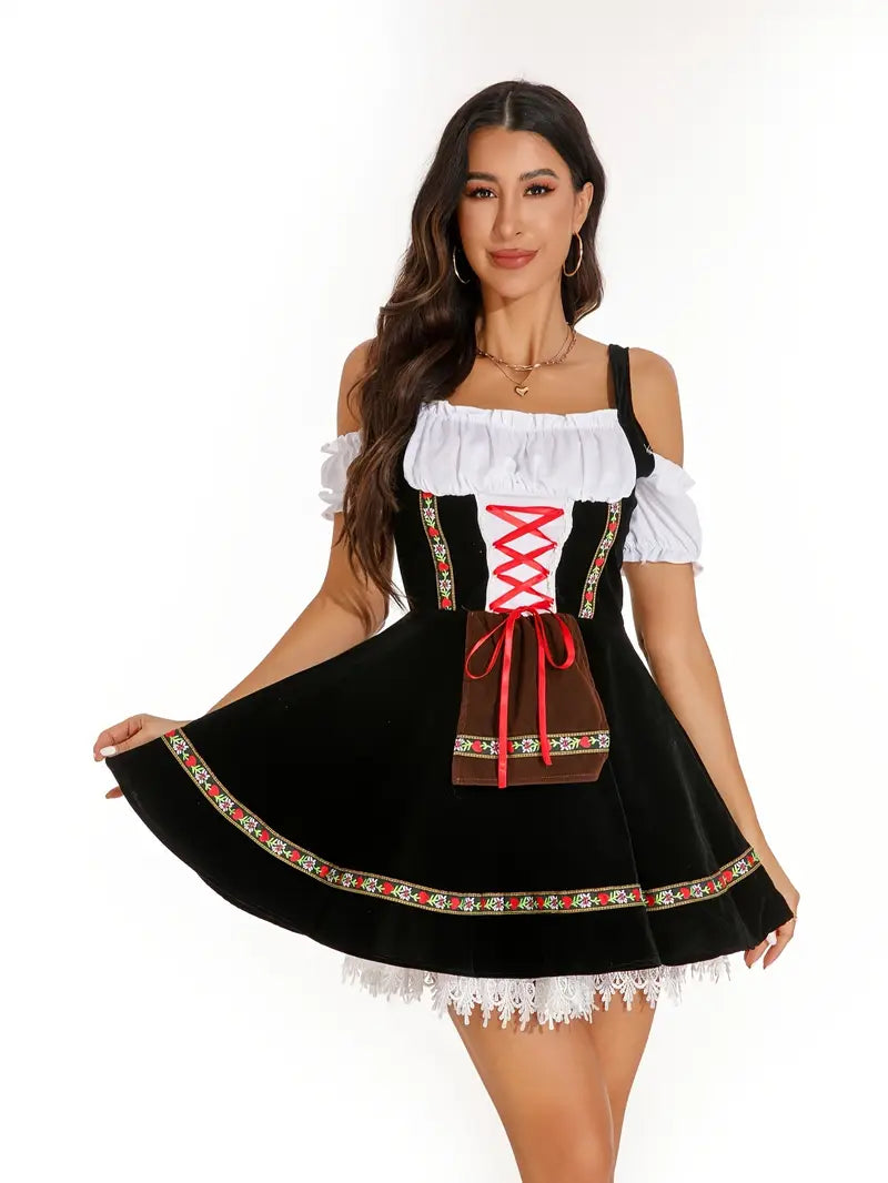 Lina - Oktoberfest vintage schulterfrei Kurzes Feminines Kleid mit Korest Seilen