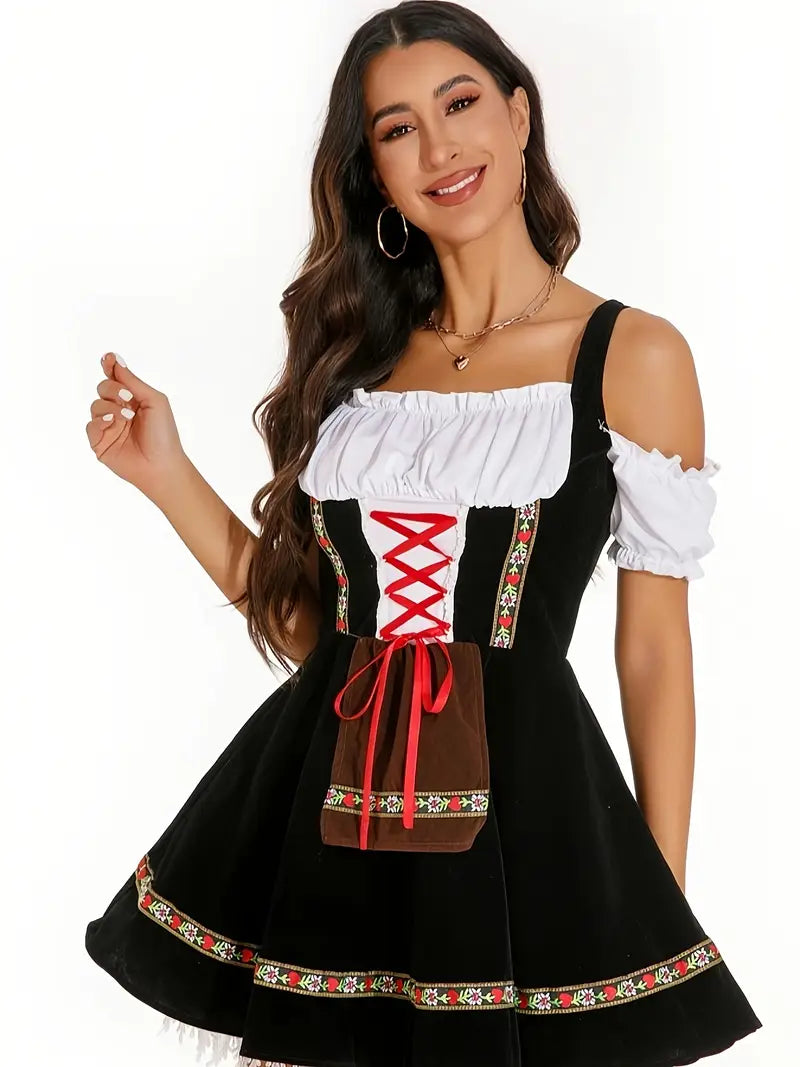Lina - Oktoberfest vintage schulterfrei Kurzes Feminines Kleid mit Korest Seilen