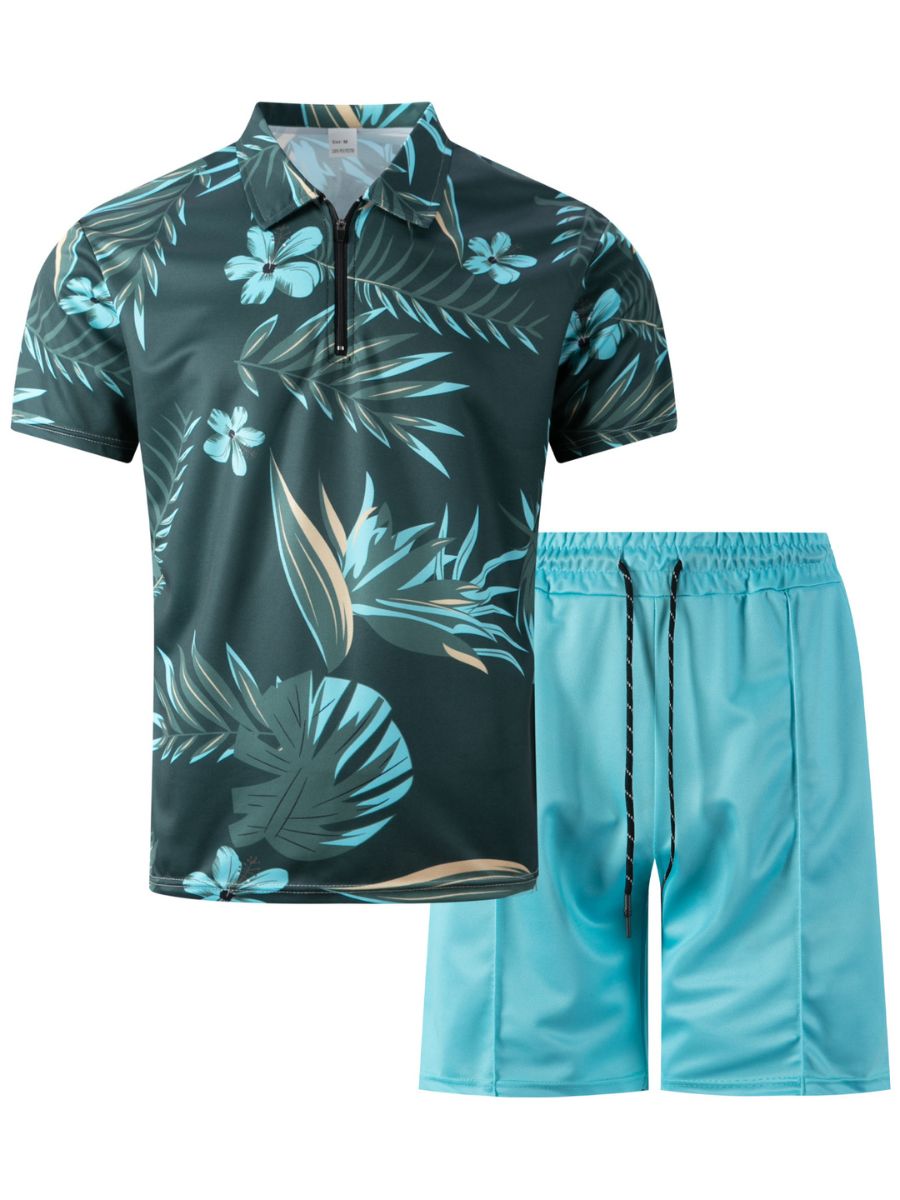 Max - Zweiteiliges Sommer-Strand-Set aus Shorts und Top mit kurzen Ärmeln und Reißverschlusskragen für Männer