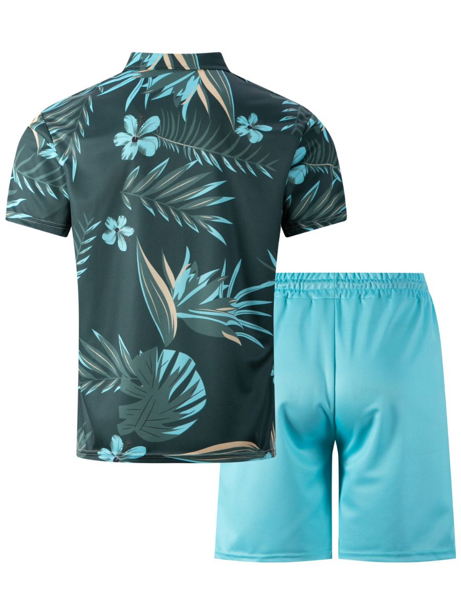 Max - Zweiteiliges Sommer-Strand-Set aus Shorts und Top mit kurzen Ärmeln und Reißverschlusskragen für Männer