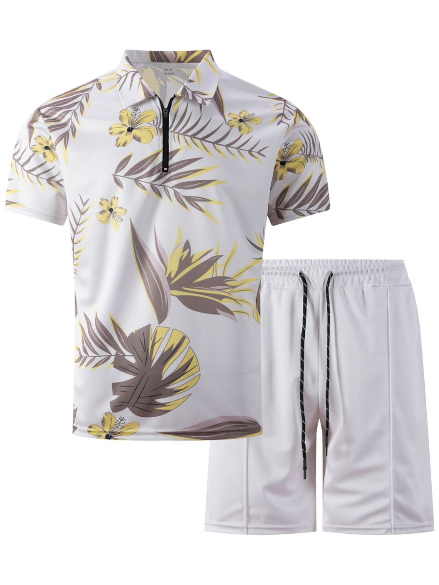 Max - Zweiteiliges Sommer-Strand-Set aus Shorts und Top mit kurzen Ärmeln und Reißverschlusskragen für Männer