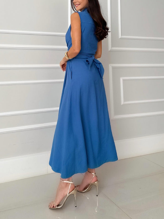 Lotte - ärmelloses tailliertes Hemdblusenkleid mit Knopfverschluss Kragen in solide farbig