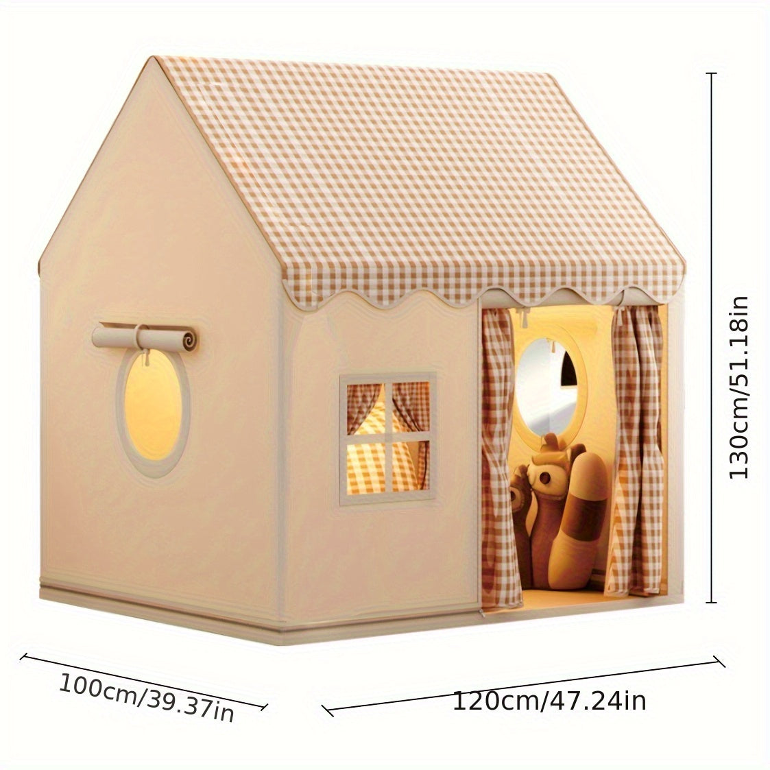Niedlich Einfach - Set up Indoor Spielhaus für Kinder für stundenlangen Spielspaß beige mit Plaiddach