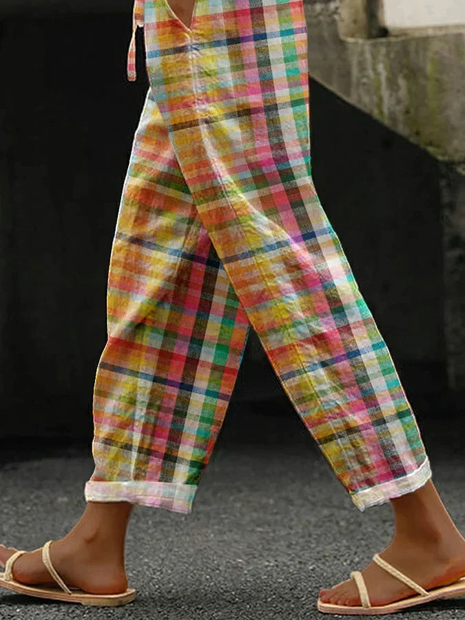 Salena - Freizeithose mit Vintage-Karomuster und Schnürsenkeln