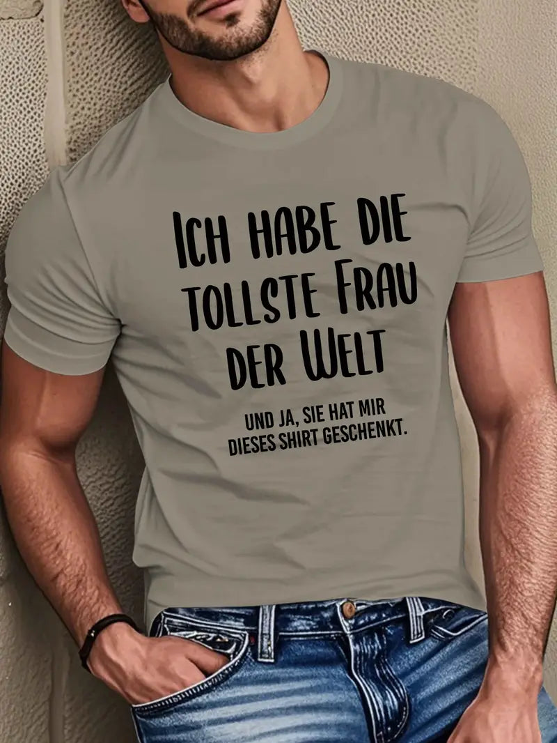Henry - 'Ich habe die tollste Frau der Welt' T-Shirt mit kurzen Ärmeln mit hohem Halsausschnitt für Männer