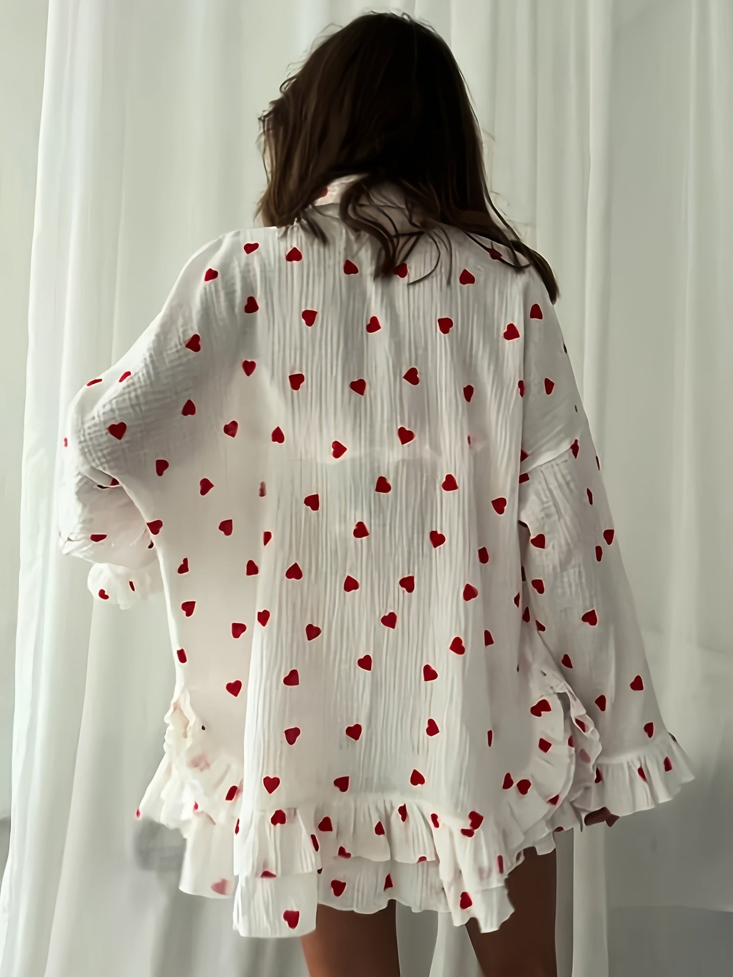 Sientje - Herzen Dreiteiliges Pyjama-Set mit Oberteil, Hose und Weste