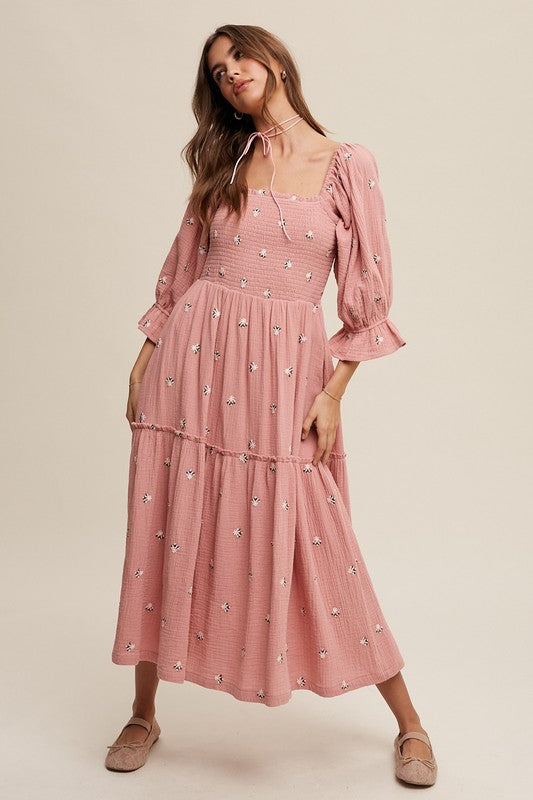 Sophia - Schulterfreies besticktes Midikleid