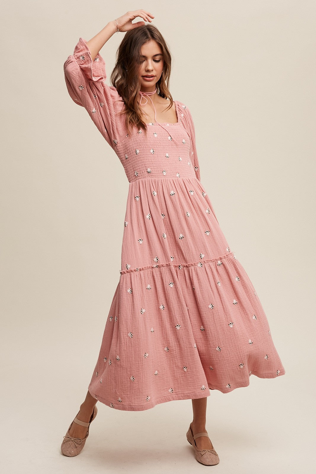 Sophia - Schulterfreies besticktes Midikleid