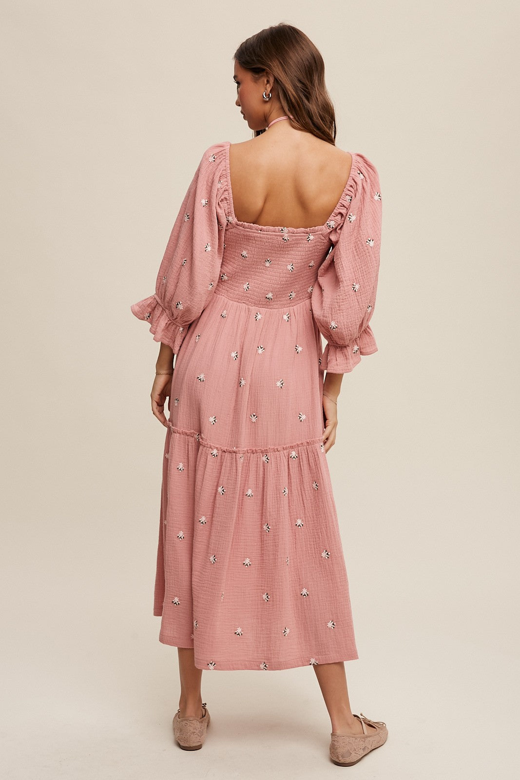 Sophia - Schulterfreies besticktes Midikleid