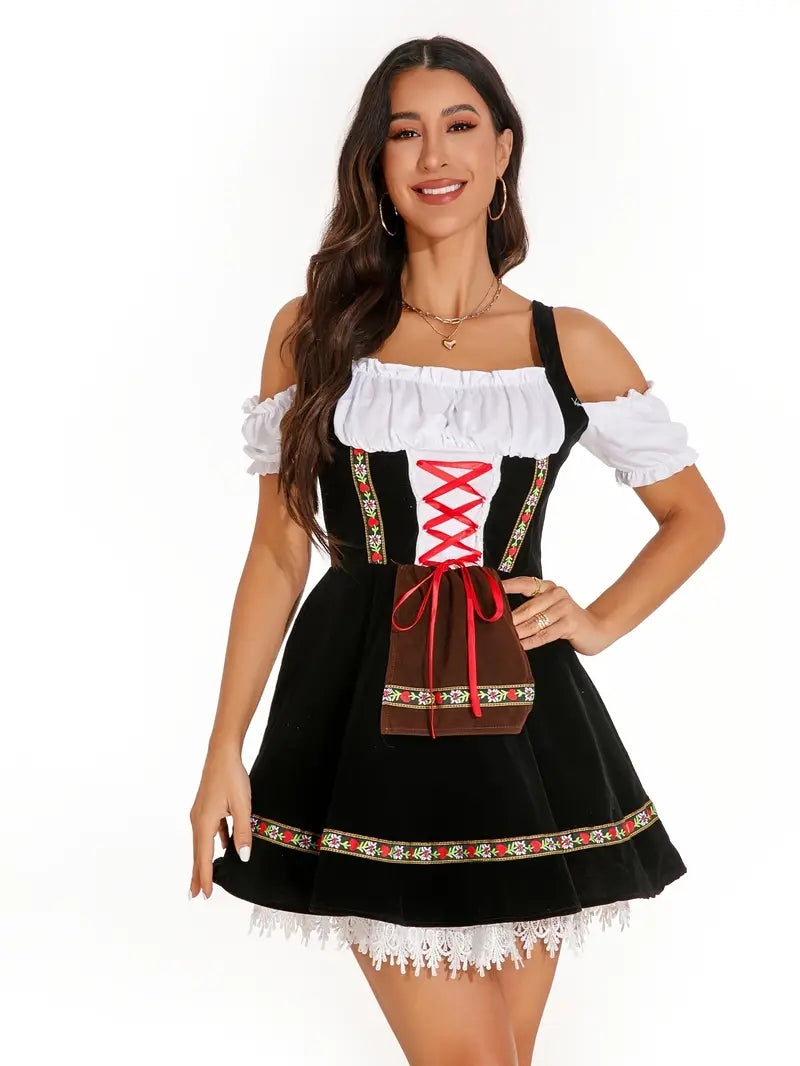 Lina - Oktoberfest vintage schulterfrei Kurzes Feminines Kleid mit Korest Seilen