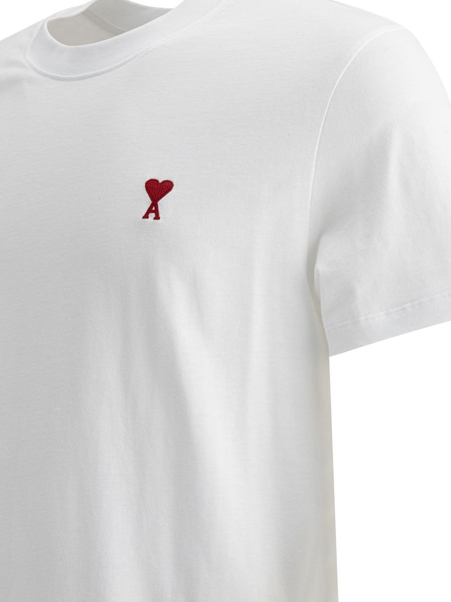 Ami Paris Weißes T-Shirt Unisex Kurzarm Hoher Ausschnitt