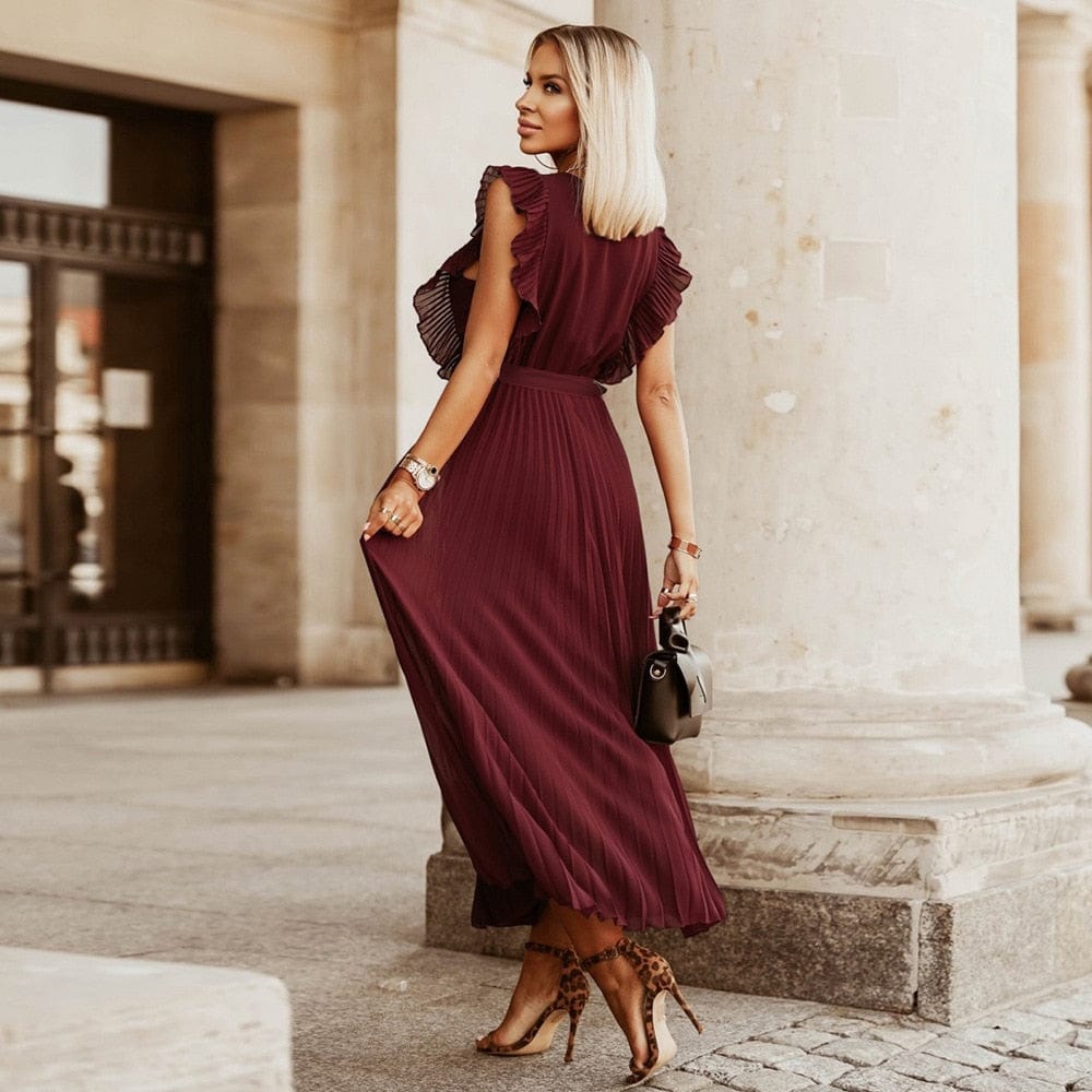 Gioia - elegantes Kleid mit V-Ausschnitt und angesetzten Ärmeln für Frauen