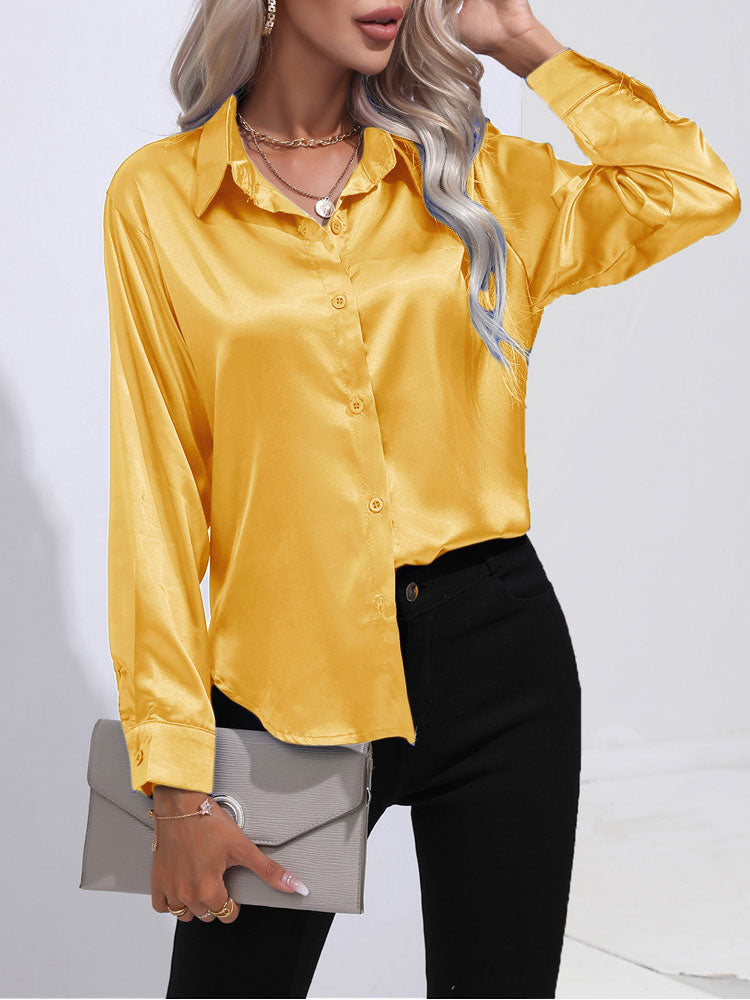 Mallie - Satin glänzende bequeme Knopf Damenbluse