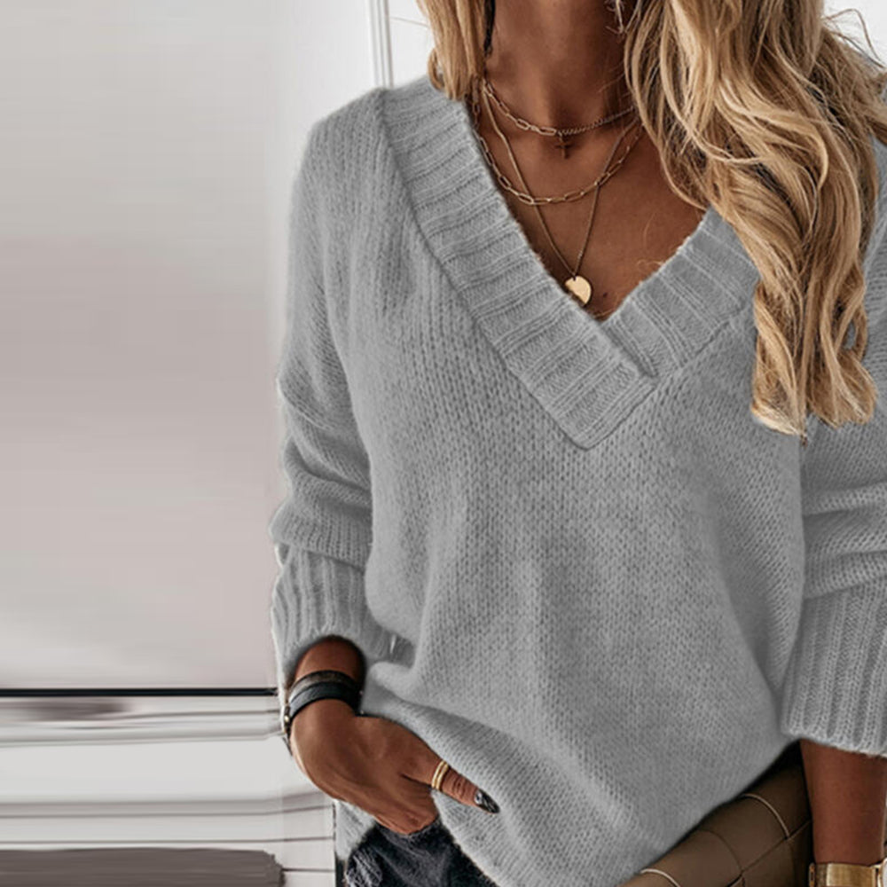Herbst - weiße Wolle V-Ausschnitt atmungsaktiv Damen Pullover
