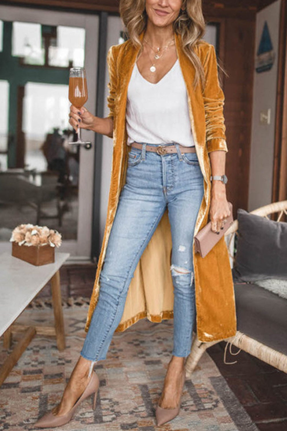 Mila - Weiches Wildleder Lange öffnen elegante Strickjacke weste