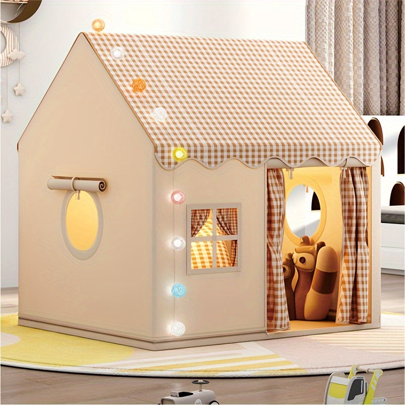 Niedlich Einfach - Set up Indoor Spielhaus für Kinder für stundenlangen Spielspaß beige mit Plaiddach