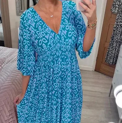 Lola - lässiges langes Kleid mit V-Ausschnitt und Wickel in der Taille