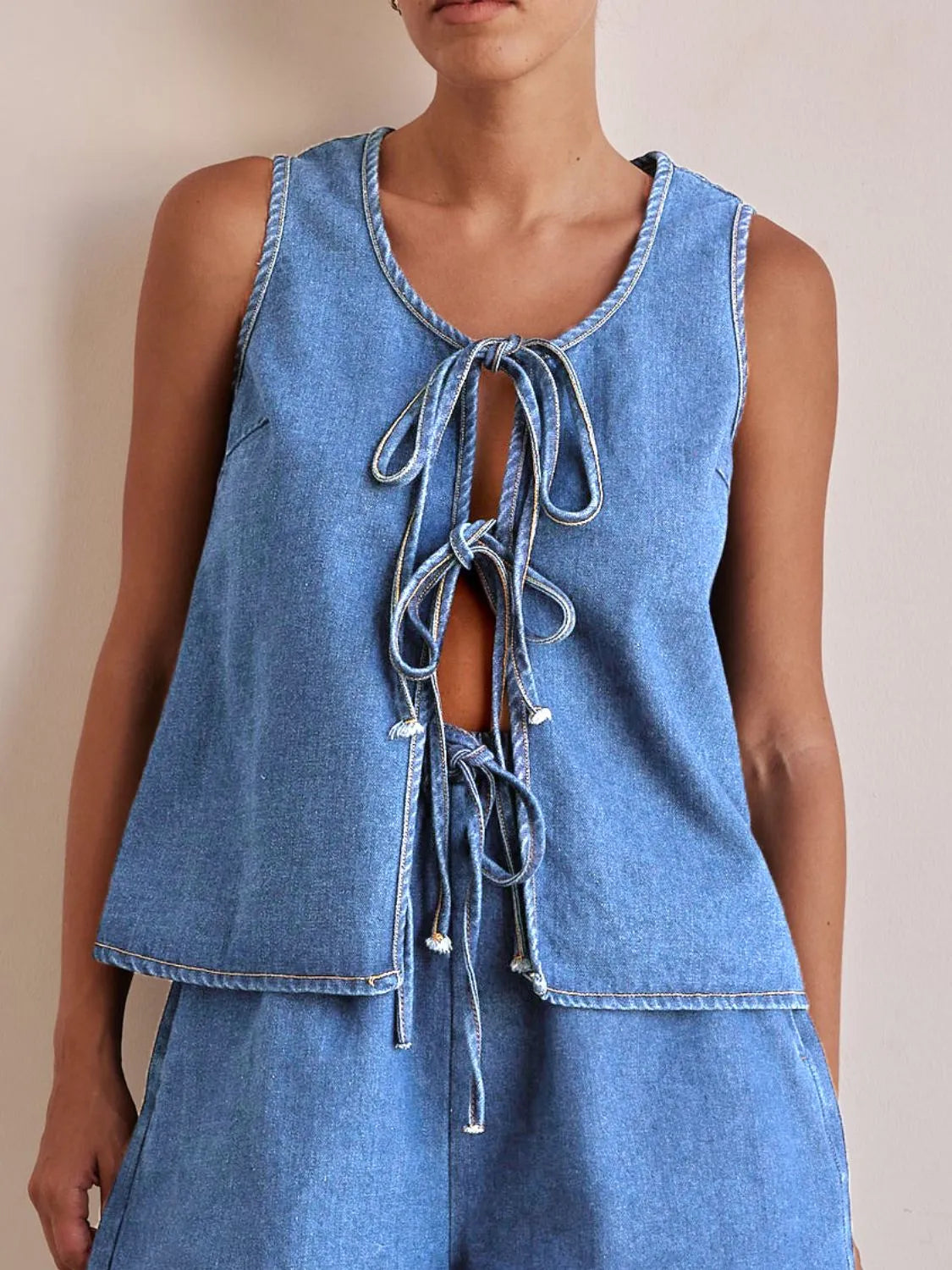 Nora - Drei Krawatten vorne Denim Weste gillet Ärmellos