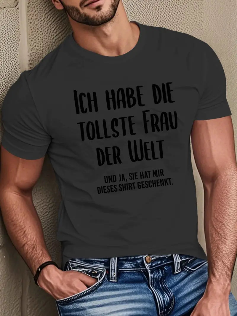 Henry - 'Ich habe die tollste Frau der Welt' T-Shirt mit kurzen Ärmeln mit hohem Halsausschnitt für Männer
