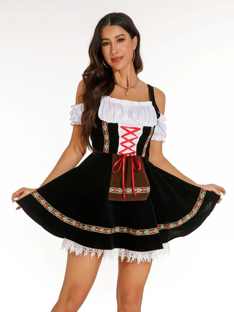 Lina - Oktoberfest vintage schulterfrei Kurzes Feminines Kleid mit Korest Seilen