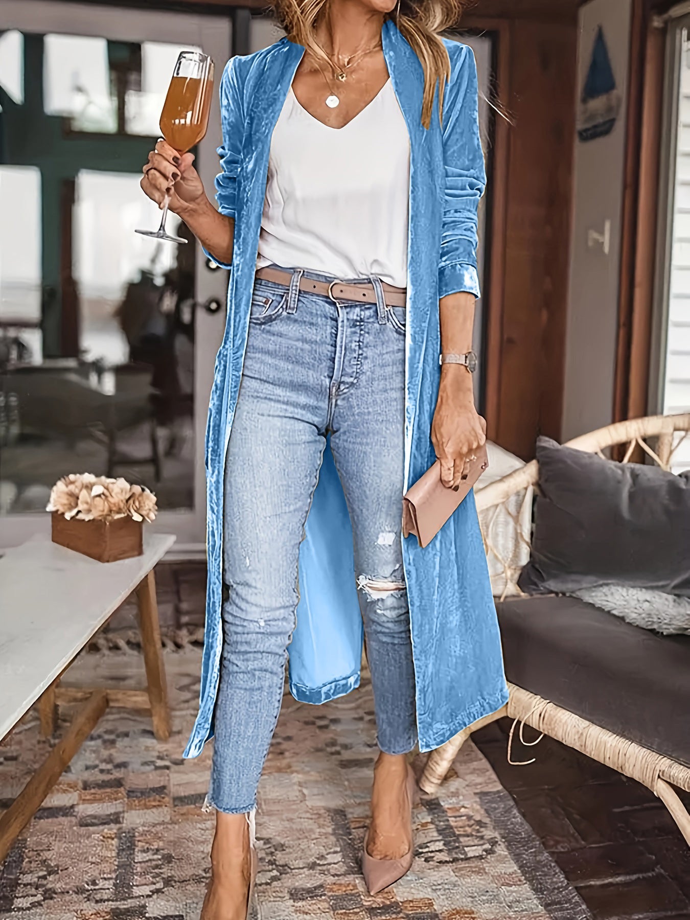 Mila - Weiches Wildleder Lange öffnen elegante Strickjacke weste