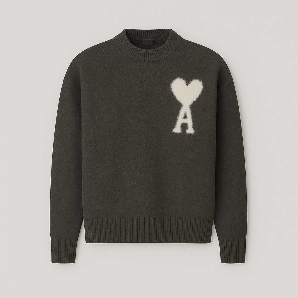 PARIS Strickpullover mit Herz und Buchstabe A - Unisex, Rundhalsausschnitt, Uni-Farben