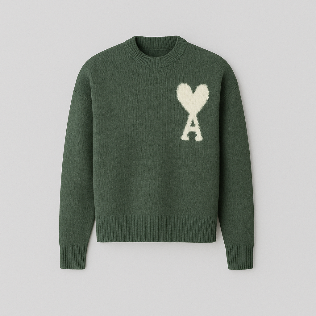 PARIS Strickpullover mit Herz und Buchstabe A - Unisex, Rundhalsausschnitt, Uni-Farben