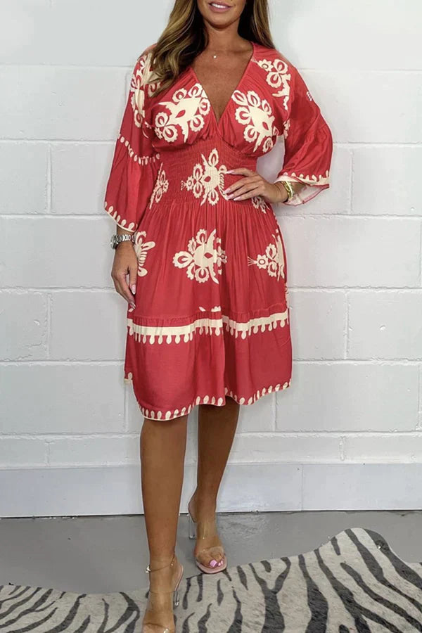Naomi - bedrucktes Kleid mit V-Ausschnitt