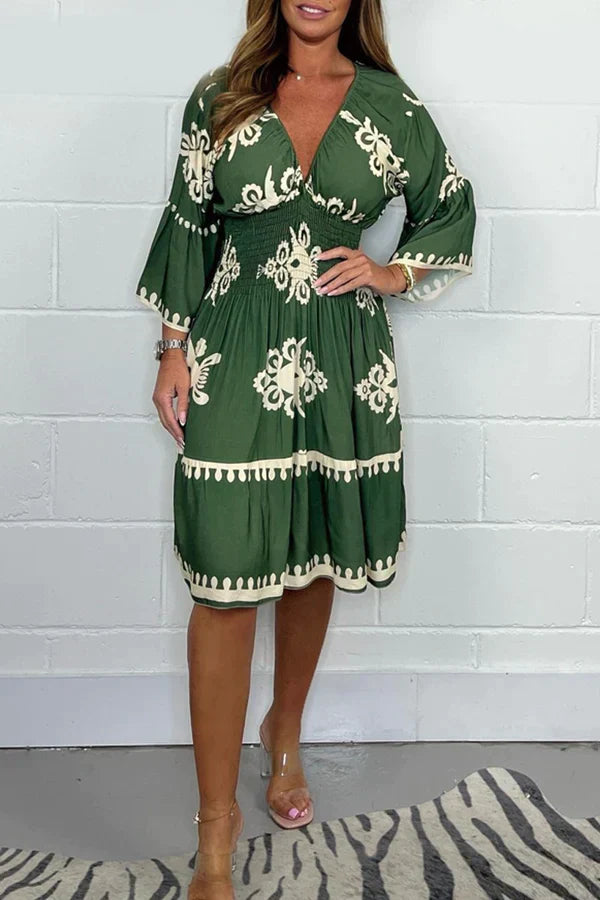 Naomi - bedrucktes Kleid mit V-Ausschnitt