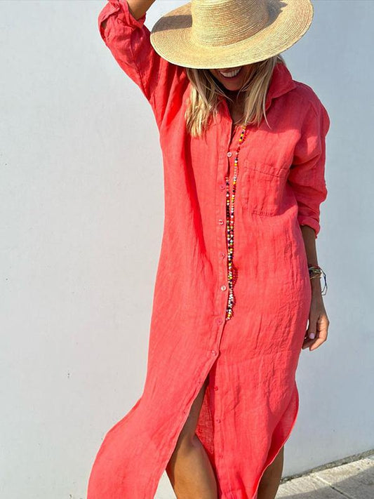 Lyla - schickes Hemdblusenkleid für Damen aus Baumwolle und Leinen