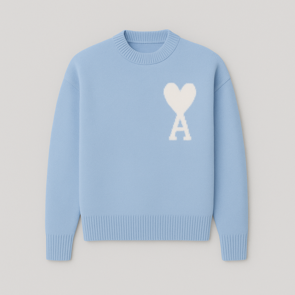 PARIS Strickpullover mit Herz und Buchstabe A - Unisex, Rundhalsausschnitt, Uni-Farben