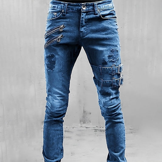 LuxeLine Denim-Jeans mit Schnallen und Reißverschlüssen für Männer