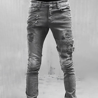 LuxeLine Denim-Jeans mit Schnallen und Reißverschlüssen für Männer