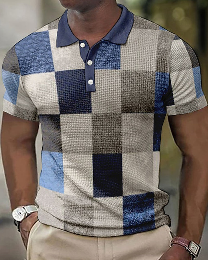 Zilero Kurzarm-Poloshirt mit kreativem Rechteckdruck aus weicher Baumwolle
