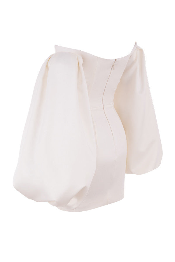 Marlowe - Elfenbeinfarbenes Minikleid aus Satin mit Ballonärmeln