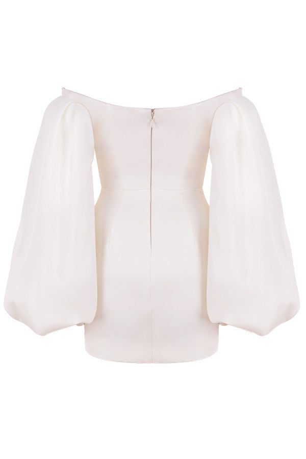 Marlowe - Elfenbeinfarbenes Minikleid aus Satin mit Ballonärmeln