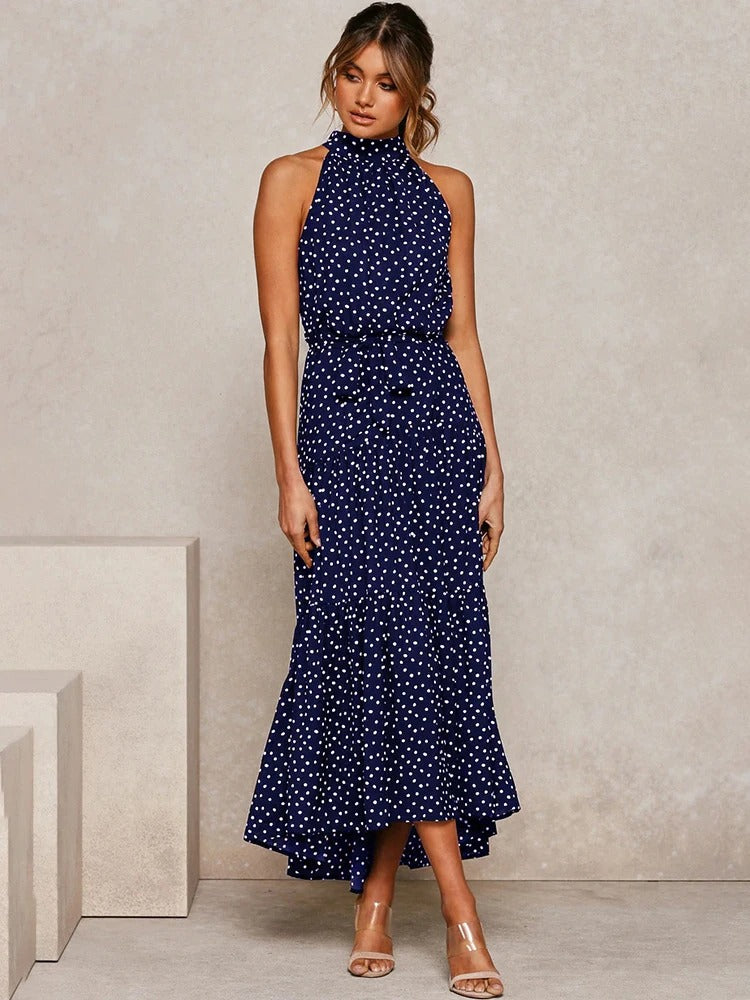 Elfleda - Langes Sommerkleid mit Polka Dot Muster