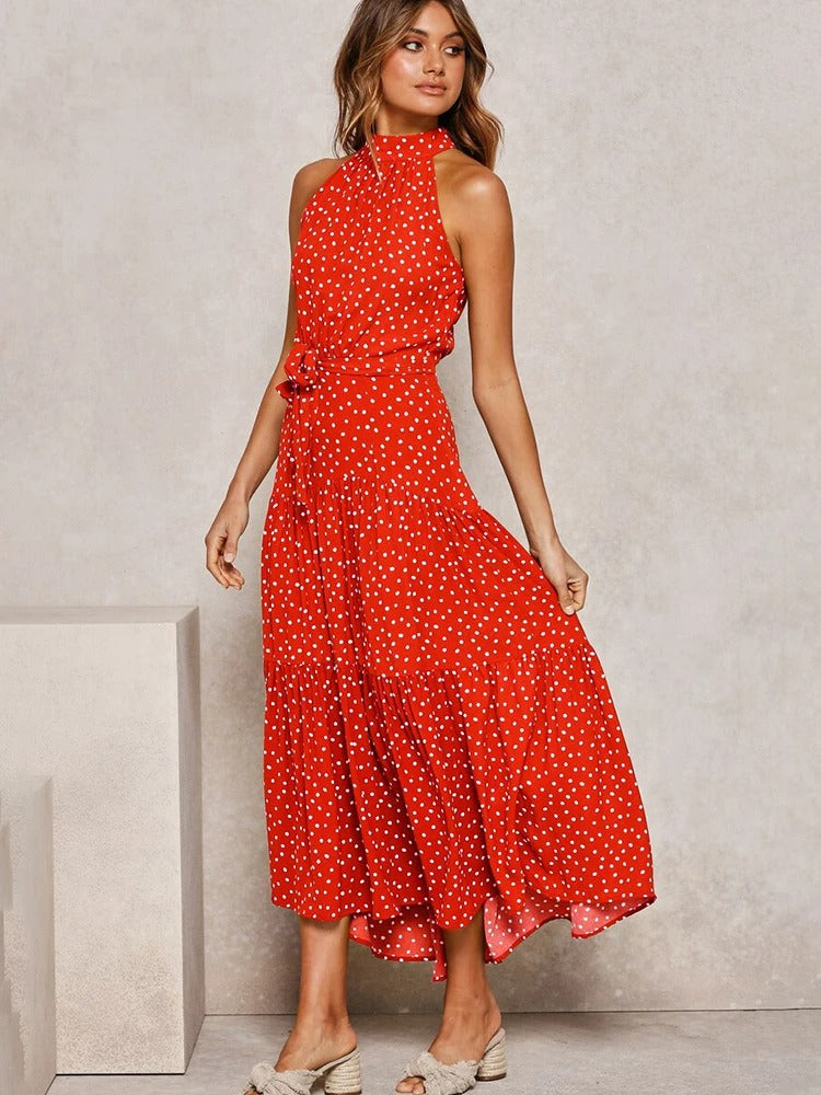 Elfleda - Langes Sommerkleid mit Polka Dot Muster