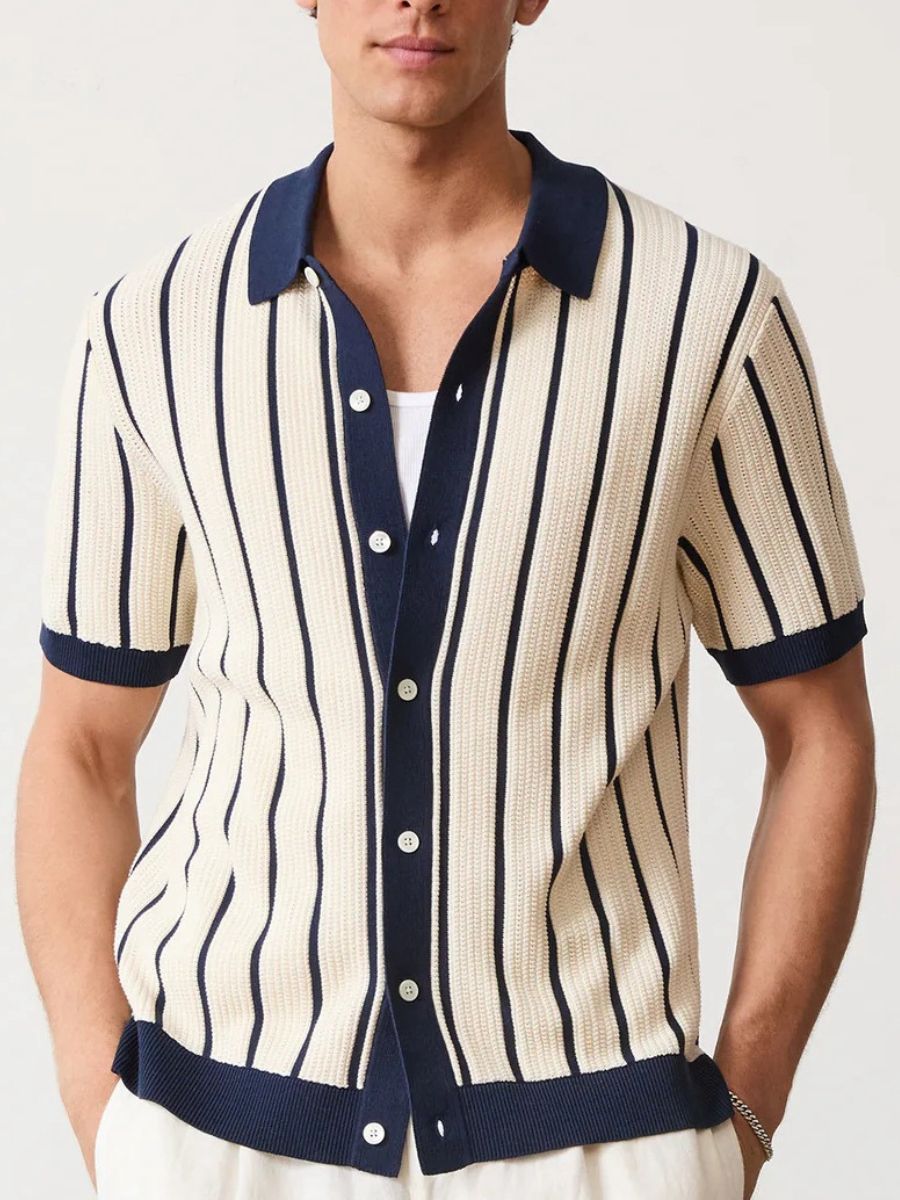 Henry - elegantes Vintage-Retro Knopf nach unten Poloshirt mit vertikalen Linien für Männer
