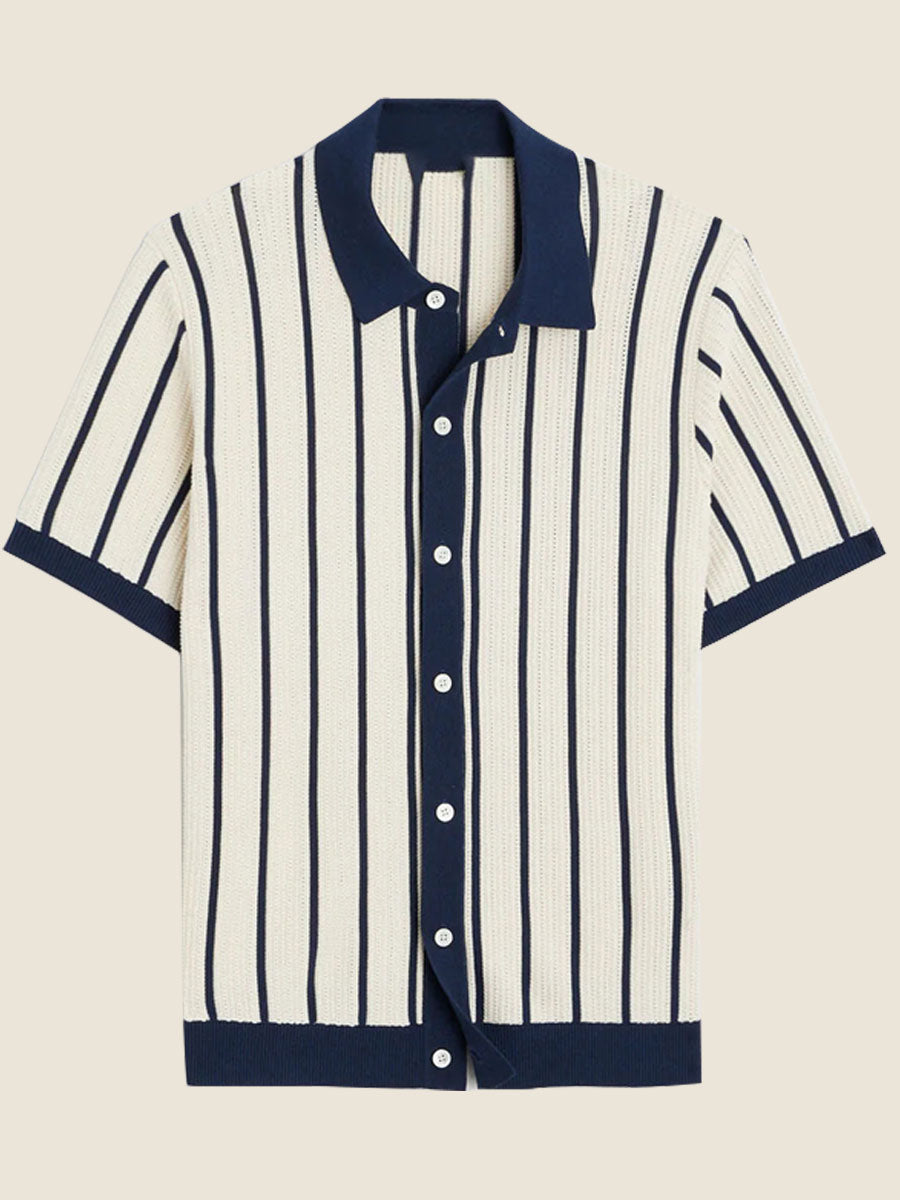 Henry - elegantes Vintage-Retro Knopf nach unten Poloshirt mit vertikalen Linien für Männer