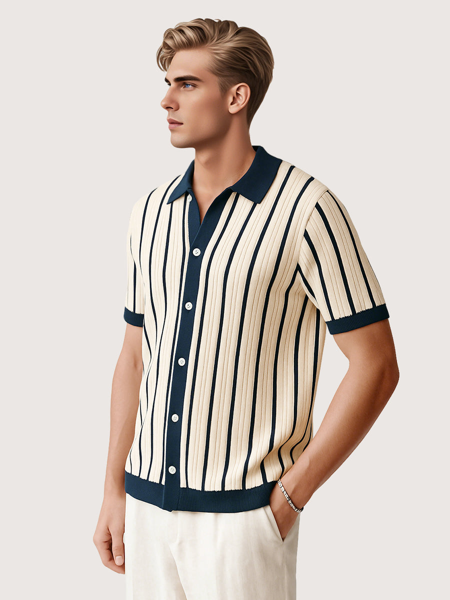 Henry - elegantes Vintage-Retro Knopf nach unten Poloshirt mit vertikalen Linien für Männer