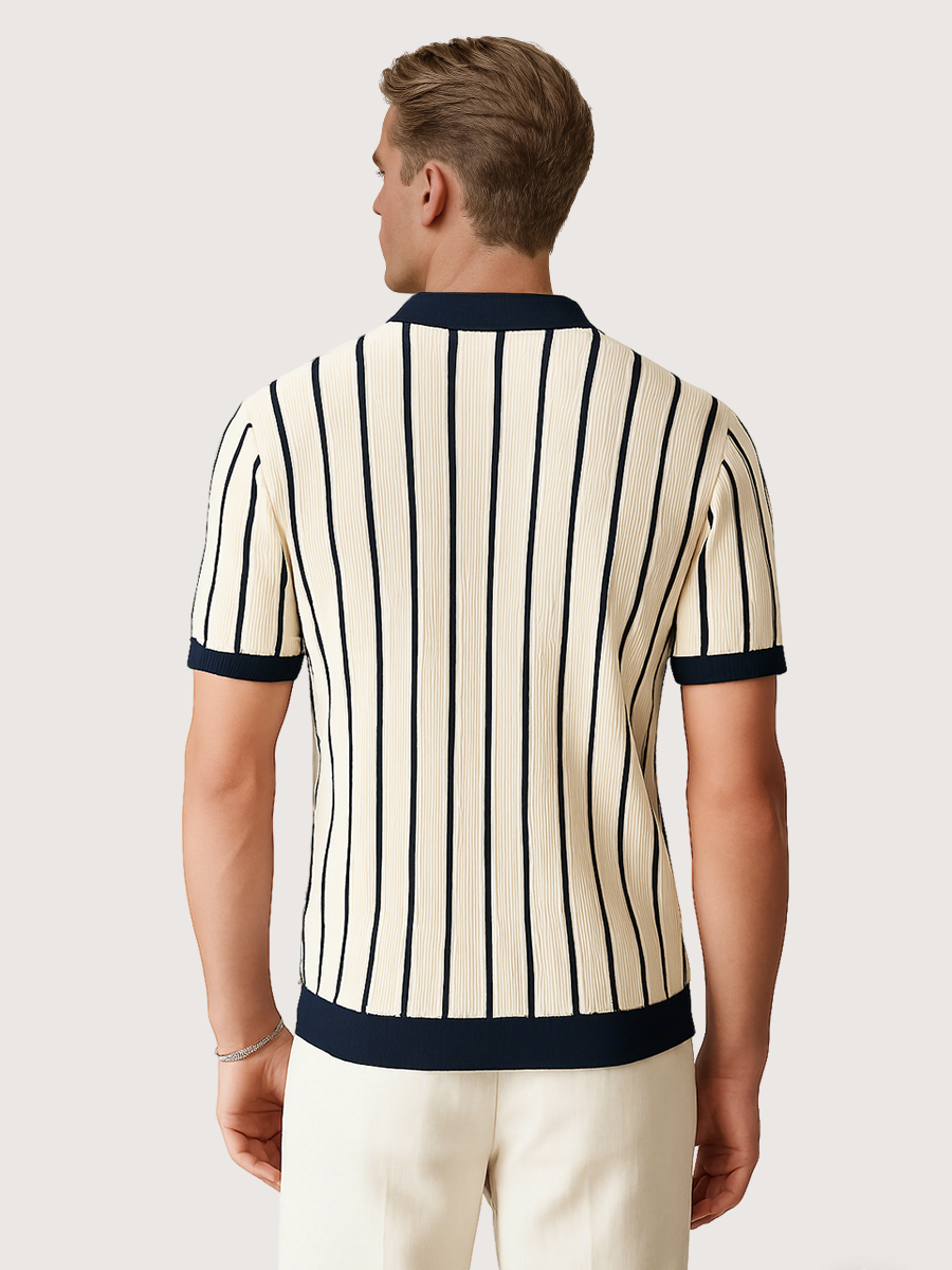 Henry - elegantes Vintage-Retro Knopf nach unten Poloshirt mit vertikalen Linien für Männer