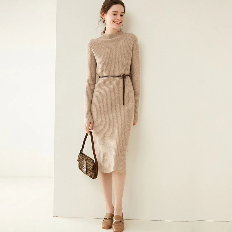 Monina - Kleid aus reiner Wolle bis zur Mitte der Wade