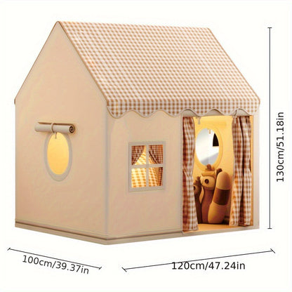 Niedlich Einfach - Set up Indoor Spielhaus für Kinder für stundenlangen Spielspaß beige mit Plaiddach