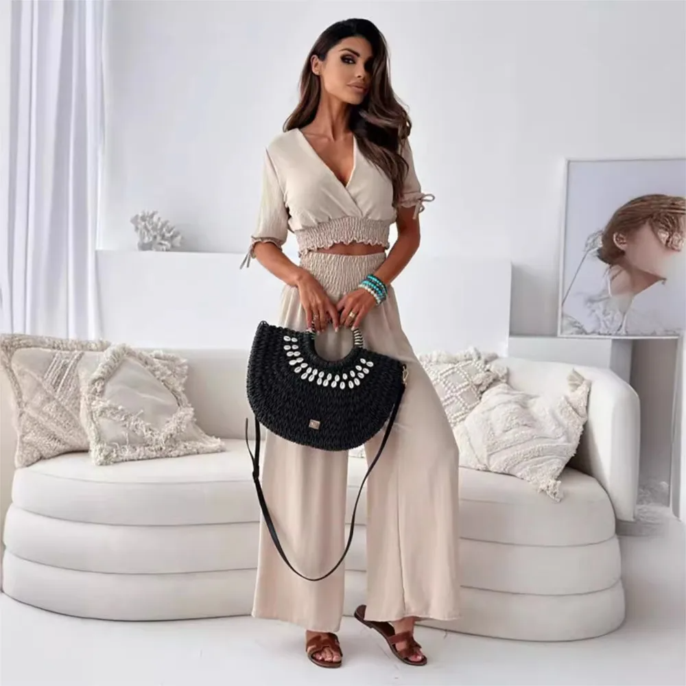 Rebeca - Mode ultra kurz sexy tief V-Ausschnitt Tops 2 Stück Set